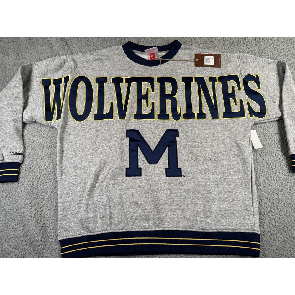 Mitchell Ness Michigan Wolverines Sweatshirt Mens XL Gray Full Field Fleece Y2K - Picture 9 of 11